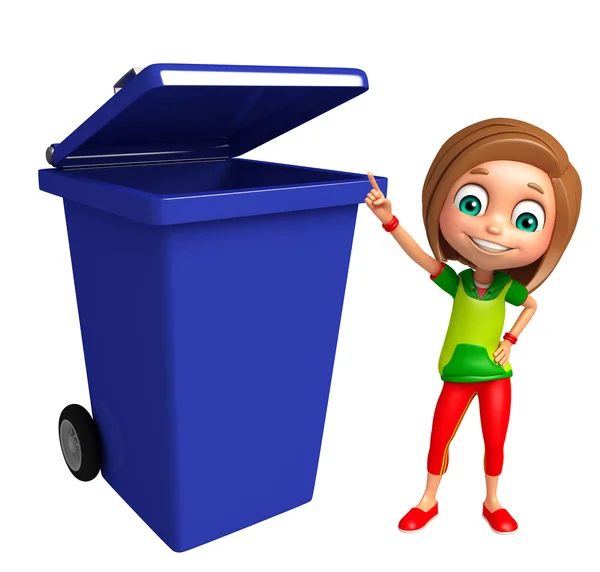 Kid girl with Dust bin — Stock Photo, Image