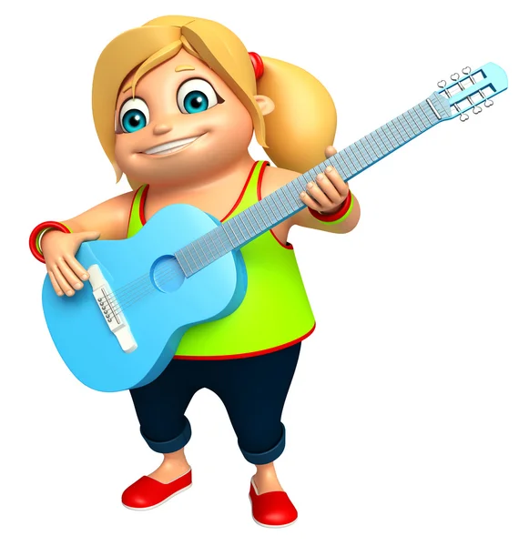 Kid flicka med gitarr — Stockfoto