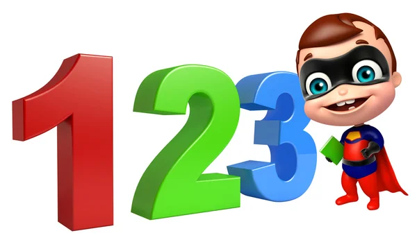 Cute superbaby with 123 sign — Stock Photo, Image