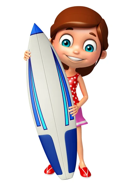 서핑 보드와 아이 소녀 — 스톡 사진
