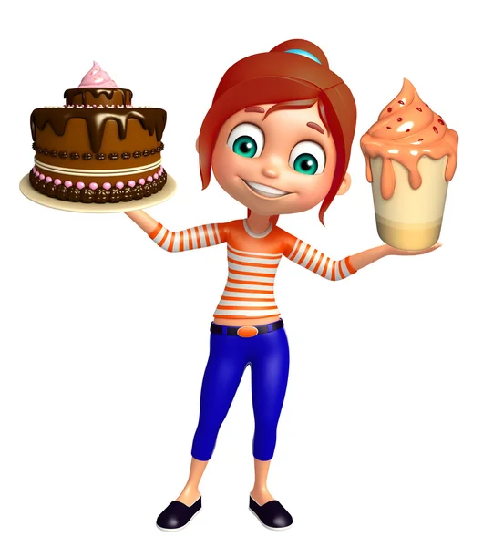 Dziecko dziewczynka z Lody i ciasto — Zdjęcie stockowe