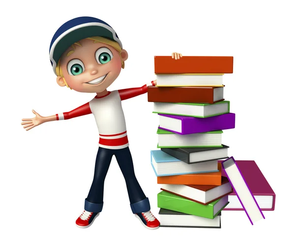 Kid boy with book stack — Stock Photo, Image