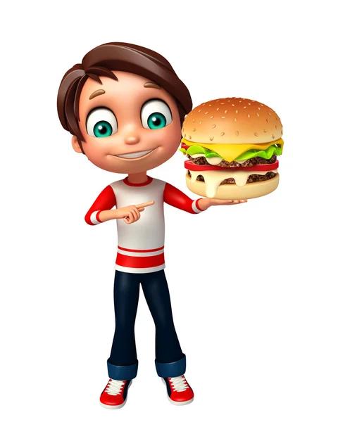 Menino com hambúrguer — Fotografia de Stock