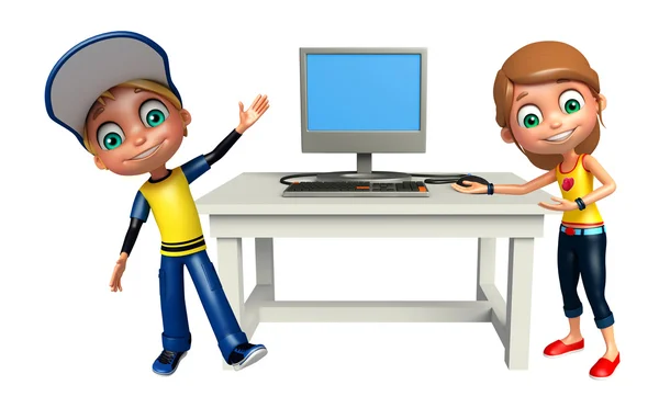 เด็กชายและเด็กหญิงที่มีคอมพิวเตอร์ — ภาพถ่ายสต็อก