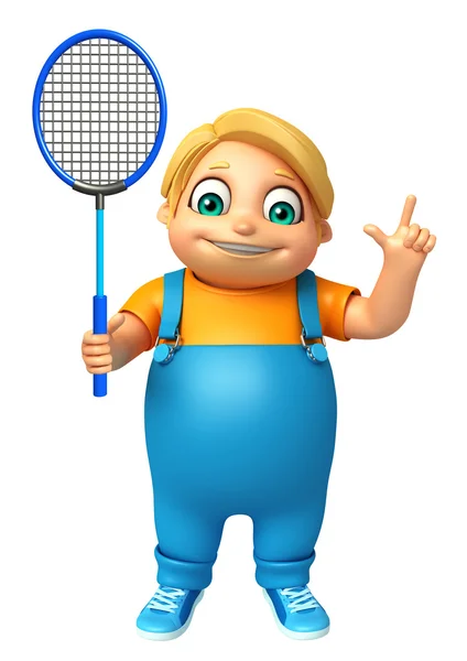 Kid pojke med Badminton — Stockfoto