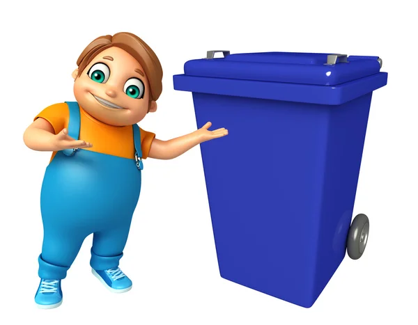 Kid boy with Dustbin — Stock Photo, Image