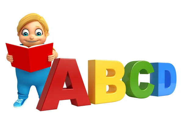 Kid pojke med Abcd tecken & bok — Stockfoto