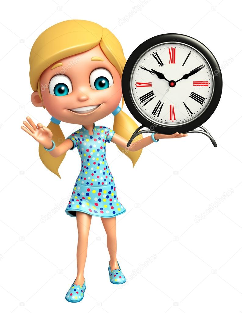 Kid girl with Clock Stock Illustration by ©visible3dscience 123772754