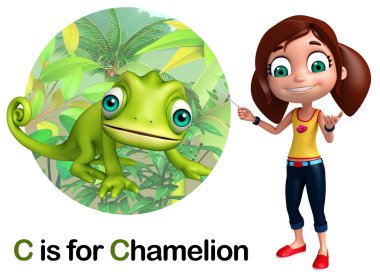 Chamelion işaret eden çocuk kız