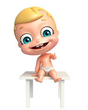 cute baby with Thums up pose sitting on table clipart