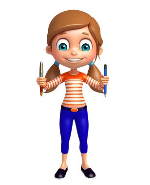 çocuk kızla kalem ve kurşun kalem