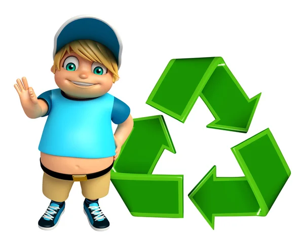 Kid boy med Recycle skylt — Stockfoto