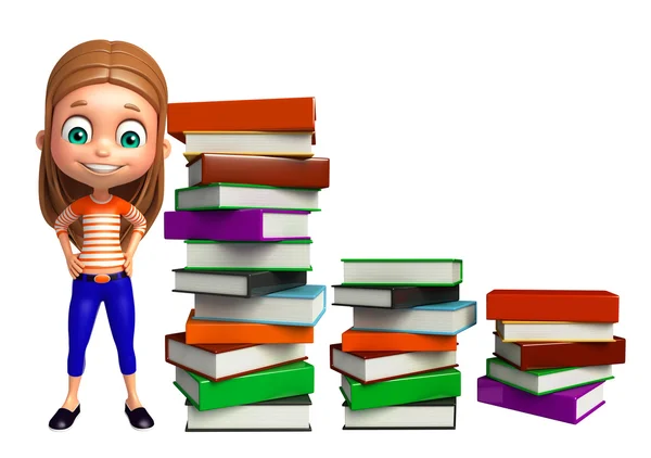 Девочка со стопкой книг — стоковое фото