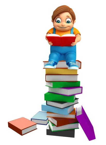 Niño con pila de libros — Foto de Stock