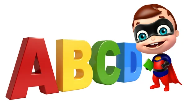 Lindo superbebé con signo ABCD — Foto de Stock