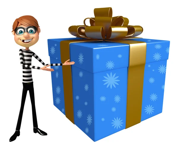 Ladrón con caja de regalo —  Fotos de Stock