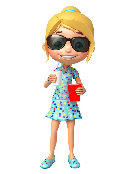 Kid flicka med solglasögon och läsk popcorn — Stockfoto