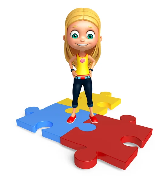 Ragazzina con Puzzle — Foto Stock