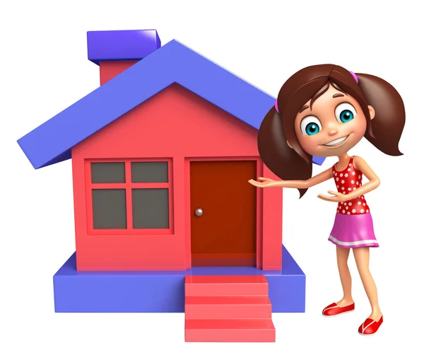 Kid girl with Home — Stock Photo, Image