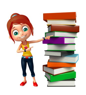 Kitap yığını ile çocuk kız