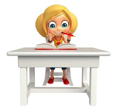 Masa sandalye kitap çocuk kızla