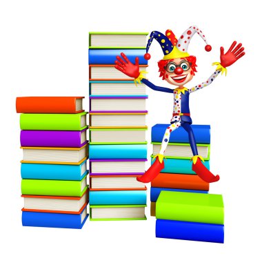Kitap yığını ile palyaço