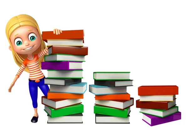 Kid girl with Book stack — Stock Photo, Image