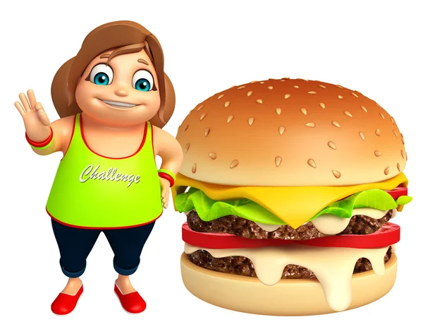 Menina com hambúrguer — Fotografia de Stock