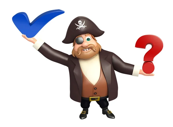 Pirate with Question mark sign & right sign — Stock Photo, Image