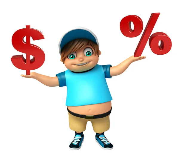 Kid boy with Dollar sign & percentage sign — Stock Photo, Image