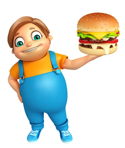 Junge mit Burger — Stockfoto