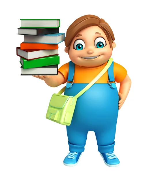 Niño niño con libro Stack & bolso de la escuela — Foto de Stock