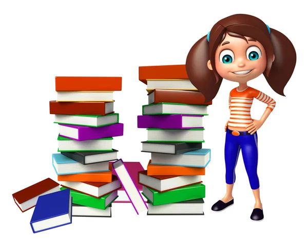 Menina criança com pilha de livro — Fotografia de Stock