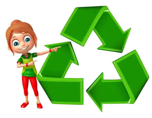 Kid flicka med Recycle — Stockfoto