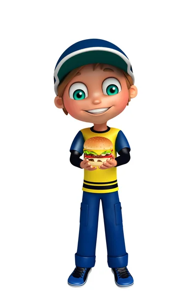 Niño niño con hamburguesa — Foto de Stock