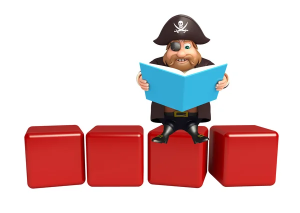 Piraat met niveau & boek — Stockfoto