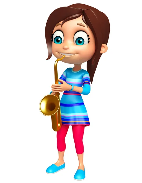 Enfant fille avec saxophone — Photo