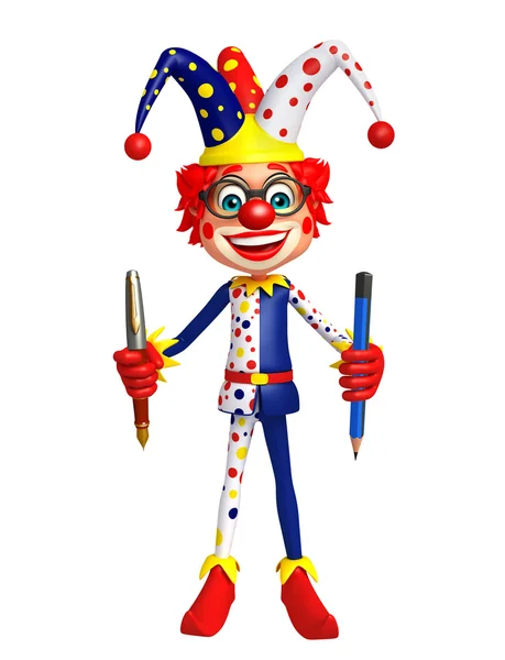 Клоун с ручкой и карандашом — стоковое фото