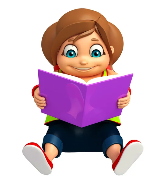 Kid flicka med bok — Stockfoto