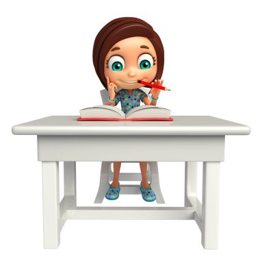 Masa sandalye kitap çocuk kızla