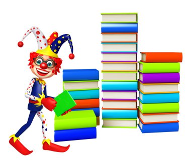 Kitap yığını ile palyaço