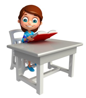 Masa sandalye kitap çocuk kızla
