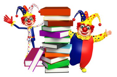 Kitap yığını ile palyaço