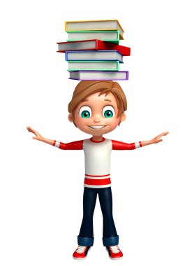 çocuk çocuk kitap yığını ile