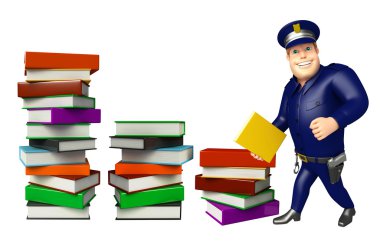 Kitap yığını ile polis