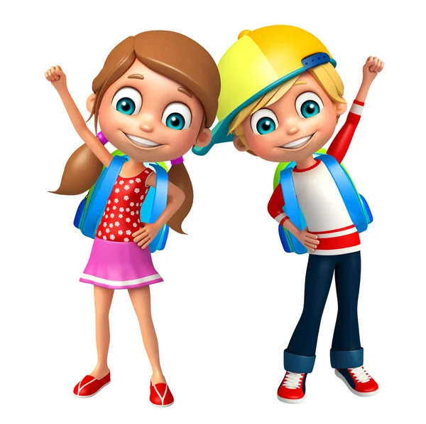 Kid boy and girl with School bag — Stock Photo, Image