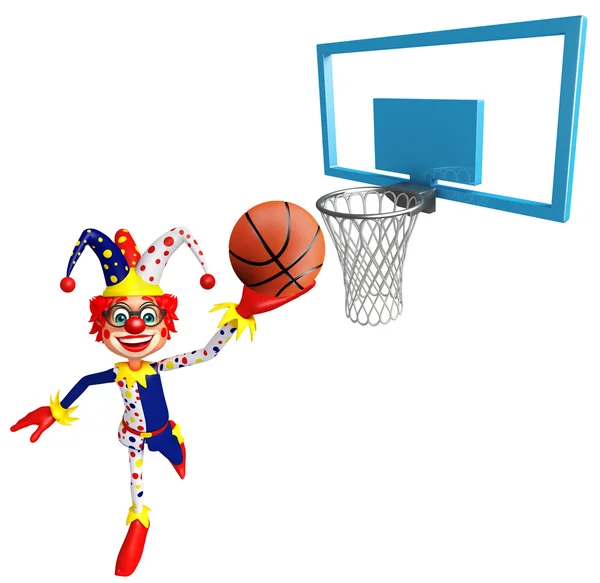 Clown met Basket ball en mand — Stockfoto