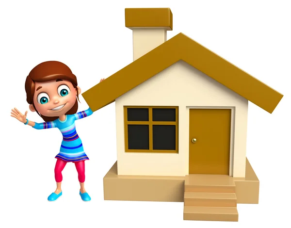 Kid girl with Home — Stock Photo, Image