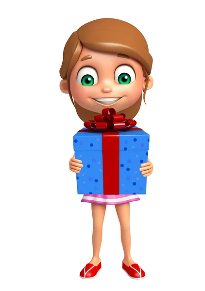 Menina criança com caixa de presente — Fotografia de Stock