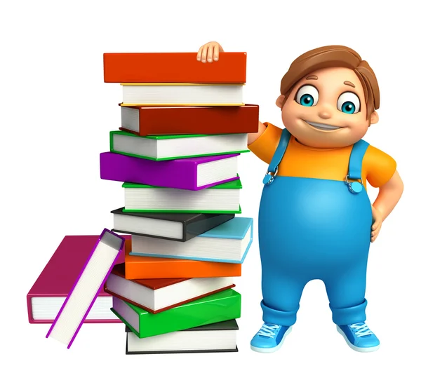 Kid boy with Book Stack — Stock Photo, Image